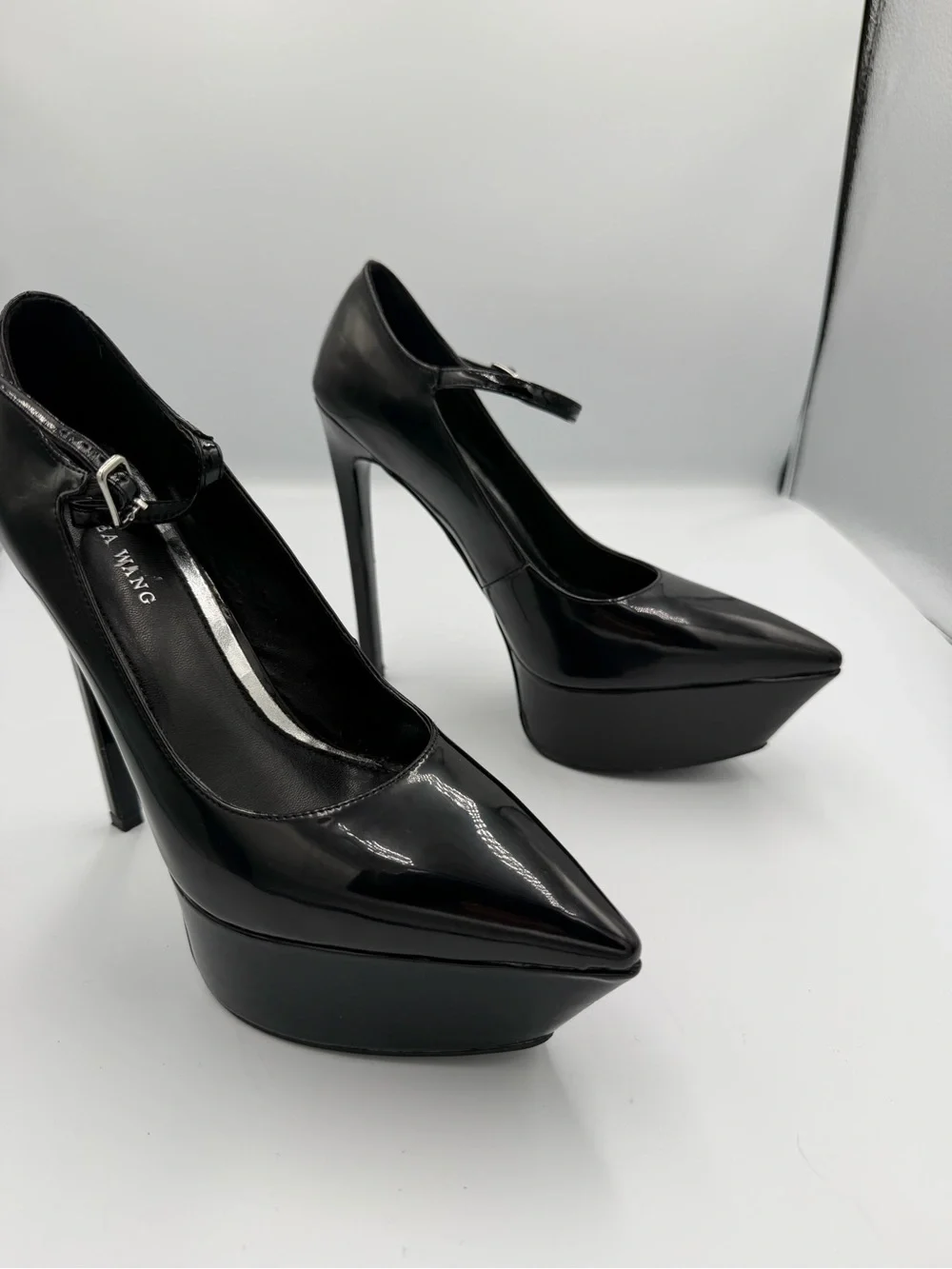 Azalea Wang Yasina Black Patent Leather Mary Jane Stiletto Platform 7